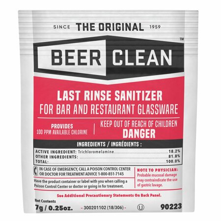 DIVERSEY Beer Clean Last Rinse Glass Sanitizer, Powder, .25oz Packet, PK100 90223